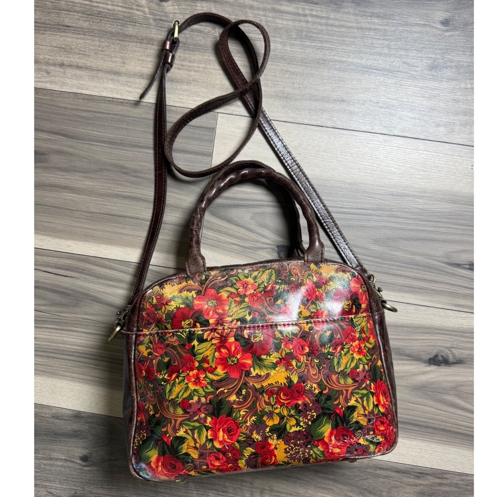 Patricia Nash Golden Rustic Forest Beet Leather Floral Satchel Crossbody Bag